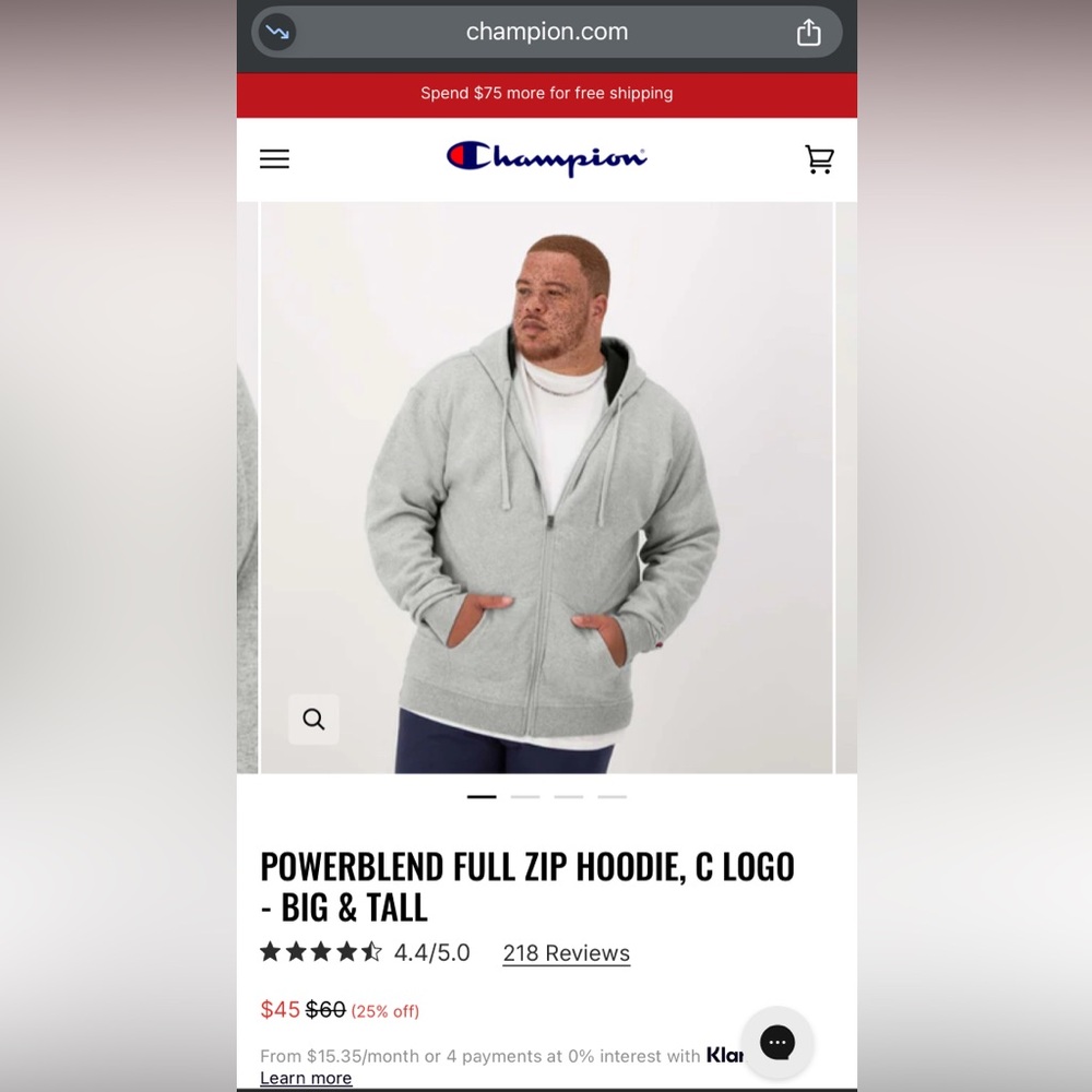 Champion Gray Zip Up Sweater Powerblend
